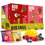 Bob Snail 80pcs, 800g - Fruit Rolls Mix with Mango, Pear, Cherry, Raspberry, Strawberry, Blueberry & Blackcurrant - No Added Sugar