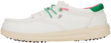 HEYDUDE Men's Wally Golf Classic Slip On Shoe, White/Green Tambourine Size 7 | Faux Leather | Spikeless Traction | Lightweight Travel Ready