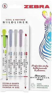 Zebra Pen MILDLINER Dual Tip Highlighter Pens, Pastel Highlighters For Adults, Broad & Fine Tip Markers & Highlighters, Double Ended Pens, 5 Pk - Cool & Refined Colours