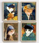 ZOQIPQO Cat Wall Art Poster,Funny Cat Wall Art,Funny Cat Painting Classic Portrait print,Cat Portrait Gallery Wall Art,Vintage Cat Wall Decor,4 Pcs(8x10 Inch,Unframed