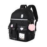 Girls Backpacks, Girls School Large Capacity Waterproof Backpacks, Cute Black Fashion Backpacks(Black)