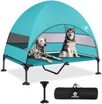 Elevated Dog Bed with 2024 Newest Canopy, Raised Outdoor Dog Bed with Powerful Anti-Slip Feet, Portable Pet Bed Cot with Larger Shade, Raised Large Dogs Cooling Bed for Camping, Indoor & Outdoor