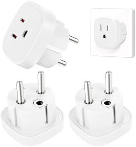 Fiotha 3 Piezas Adaptador Enchufe USA, Adaptador USA, Adaptador Enchufe Americano a Español, Adaptador Americano a Europeo, Adaptador de Viaje USA, Adaptador de Enchufe de USA a Enchufe Europeo-Blanco