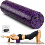 EVEREST FITNESS Foam Roller - Medium Hard for Yoga Gym Pilates - Large Foam Roller for Muscles - Long Back & Leg Roller w Exercise Book & Transport Bag - Black/Purple 60cm (24.6")