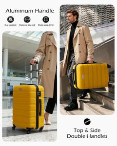 COOLIFE 3-Piece Luggage Set – Lightweight ABS+PC Suitcases, Lemon Yellow
