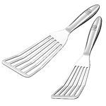 Fish Spatula Stainless Steel Combo, 1 Large Fish Turner Spatula + 1 Small Griddle Spatula, Metal Spatula for Kitchen Use, Slotted Spatulas, Frying Spatula with Thin Edge Ideal for Turning & Flipping