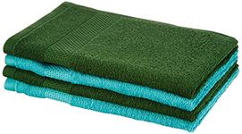 Amazon Brand - Solimo 100% Cotton 4 Piece Hand Towel Set, 380 GSM (Baltic Blue, Mint Green)