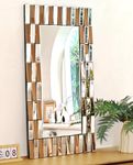 Beveled Glass Wall Mirror Decor: Rectangular Mirror Elegant Artistic Look 60x90cm Sunburst Silver + Tawny Hand Polished 5mm Thick Oblong Glass Mirror Wall Decor Horizontal/Vertical Hanging