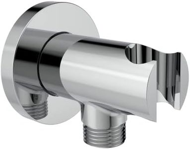 Aquaiaw Wall Supply Elbow with O-Ring Flange, Tapered 1/2 NPT Female Inlet, Solid Brass Wall Union W/Handshower Holder, Round Wall Supply Elbow W/Hand Shower bracket, Polished Chrome, G1/2 Outlet