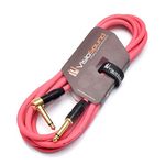 VisioSound Premium Guitar Bass Lead 6.35mm 1/4" Angled Jack/Pro Noiseless Instrument Cable (Pink, 3m)