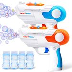JOYIN 2 Bubble Guns for Kids with 4 Bottles Bubble Solutions (7 oz/207ml), Bubble Maker with Music and Light, Bubble Machine Party Favors, Summer Outdoor Toys for 3 4 5 + Year Old Boys Girls Toddler