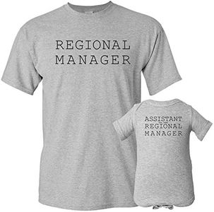 UGP Campus Apparel Regional Manager, Assistant Regional Manager - Funny Joke Adult T Shirt & Infant Creeper Bundle - Grey - Adult L / 6 Months