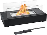 Onlyfire Tabletop Fire Pit with Glass Wind Guard & Extinguisher Lid, 13.8" Portable Smokeless Fireplace with Wool Wick Sponge, Bio Ethanol Alcohol Firepit Smore Maker for Indoor Outdoor, Black