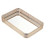 BSTKEY 30x20cm Vanity Mirror Tray Jewelry Trinket Tray, Decorative Tray for Cosmetic Makeup Dresser Bathroom Bedroom Countertop Organizer (Gold)