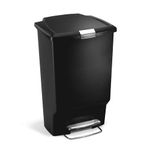 simplehuman CW1371 45L Rectangular Kitchen Pedal Bin with Lid Lock, Silent Soft Close Lid, Strong Steel Pedal, Stay-Open Lid, Large Capacity, Black Plastic