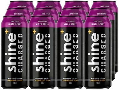 Shine Charged Healthy Energy Drink Carbonated Mixed Berry - Sugar Free Performance Yerba Mate Nootropic, Natural Caffeine, Adaptogens & B Vitamins, 12 x 500ml