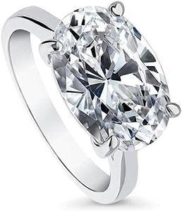 BERRICLE Rhodium Plated Sterling Silver Oval Cut Cubic Zirconia CZ Statement Solitaire East-West Engagement Ring 5.5 CTW Size 8.5