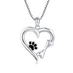 MEDWISE 925 Sterling Silver Dog Paw Print Necklace Pendant Heart Necklace Jewelry Dog Gifts for Women Men Girls