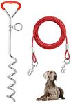 Supet Dog Tie Out Cable and Stake 32/16/10 ft Outdoor, Yard and Camping, for Medium to Large Dogs Up to 125 lbs, 16" Stake, 32/16/10 ft Cable with Durable Spring and Metal Hooks for Outdoor