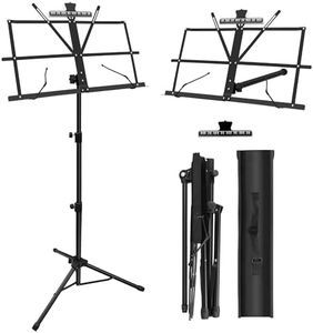 1/2/4 Pack Music Stand, 2 in 1 Dual-Use Folding Sheet Music Stand, Lightweight Portable Adjustable Desktop Book Stand with Music Sheet Clip Holder & Carrying Bag(1 Pack Black)