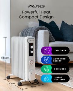 Pro Breeze Oil Filled Radiator – White Electric Heater