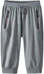 Flygo Men's Cotton Casual Active Tracking Bodybuilding 3/4 Joggers Capri Pants SweatShorts(02 Dark Grey-XL)