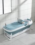 Schwänlein® Foldable Adult Bathtub, Portable Bathtub Adult, Folding Bathtub 158X62X52cm Large with Lid and Soap Box (158cm Blue)