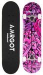 Amrgot Skateboards for Beginners,31 * 8 inches Complete Skateboards for Kids,Boys,Girls and Adults,7 Layer Maple Wood,Double Kick Deck Concave Standard and Tricks Skateboard (Purple Graffiti)