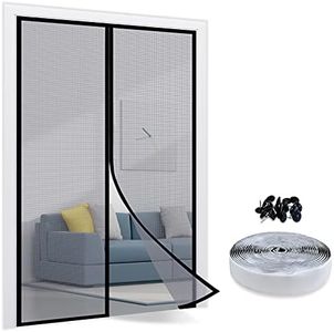 TheFitLife Fiberglass Magnetic Screen Door - Heavy Duty Mesh Curtain with Full Frame Hook and Loop Powerful Magnets That Snap Shut Automatically - Black 48"x83" Fits Door Size up to 46"x82" Max…