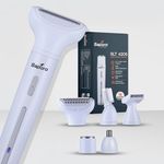Saporo 5-in-1 Rechargeable Multi Trimmer for Women - Hair Remover for Full Body, Face, Nose, Leg, Eyebrow, Underarms, Bikini Shaver - Detachable Blades - 90mins Runtime - Electric Razor - SLT 4205