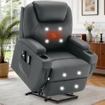 Korser Power Lift Recliner Chair with Massage and Heating, Electric Recliner Chair for Elderly and Adults, Reclining Chair with Remote Control, Cup Holder, Faux Leather Upholstery, Grey