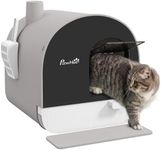 PawHut Cat Litter Tray, Hooded Cat Litter Box with Mat,Scoop,Filter, Flap Door, 43 x 44 x 47cm - Light Grey