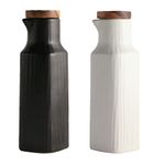 2Pcs Oil Dispenser Bottle with lid, Ceramic oil & Vinegar Dispenser Set, 300ML/10.15 OZ Liquid Condiment Dispenser for Restaurant, Party, Buffet, BBQ, Outdoor Camping, White + Black