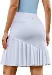 PINSPARK 20" Knee Length Skirts Women Pleated Tennis Skirt Plus Size Flowy Golf Skirt with Shorts Flowy,White XL