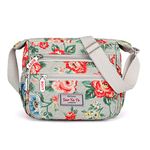 Womens Multi-Pocket Casual Crossbody Handbags Waterproof Flowral Printed Shoulder Nylon Bags Travel Messenger Bags (Floral-Grey)