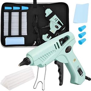 Magicfly 60/100W Hot Glue Gun Full Size with 15 Pcs Hot Glue Sticks (0.43 X 5.9 inch) and Carry Case, Dual Power High Temp Melt Glue Gun Kit with Finger Caps, Mat for Arts Craft, Household, Green