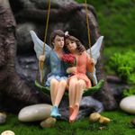 Purple Star Fairy Figures Miniature Fairy Ornaments Flower Fairies Figurines for Garden Accessories Outdoor Little Fairy On Swing Hanging Kit Decor Small Fairy Statue Decorations Resin Gift Blue