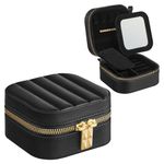 SONGMICS HOME ANAH Collection - Travel Jewellery Box, Small Jewellery Case Organiser with Mirror, 10.5 x 10.5 x 6 cm, PU Surface with Stitching, Portable, Zippers, Gift Idea, Ink Black JBC179B01