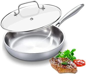 DELARLO Whole body Tri-Ply Stainless Steel 12inch Frying Pan With Lid, Oven safe induction skillet,pots and pans set,Suitable for All Stove (Detachable Handle) Silver