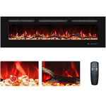 152cm Electric Fireplace Inserts, Recessed and Wall Mounted Fireplace Heater, Linear Fireplace/Thermostat, Remote & Touch Screen, Multicolor Flame, Timer, Log & Crystal, 750W/1500W