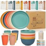 Chuboir 60pcs Dinner Set, Camping Plates and Bowls Set for 6 People, Unbreakable Tableware, Plastic Lightweight Serving Plates, Bowls, Cups, Cutlery Set, Forks for Camping, Picnic, Party, RV, Dorm