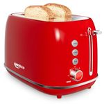 Keenstone Retro 2 Slice Toaster Stainless Steel Toaster with Bagel, Cancel, Defrost Fuction and Extra Wide Slots Toasters, 6 Shade Settings,Removable Crumb Tray, Red
