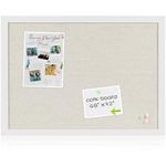 Board2by Farmhouse Linen Cork Bulletin Board 48 x 36, White Wood Framed 4 x 3 Corkboard, Office Board for Wall Decor, Large Pin Board Picture Board with 20 Pushpins for School, Home & Office