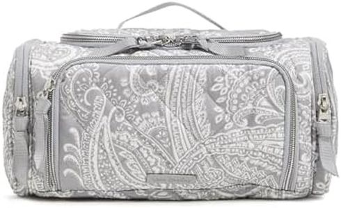 Vera Bradley Women's Performance Twill Large Travel Cosmetic Makeup Organizer Bag Accessory, Cloud Gray Paisley, One Size