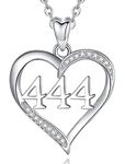 INFUSEU 444 Necklace Angel Number Sterling Silver Dainty Heart Pendant for Women Teen Trendy Numerology Jewelry Birthday Gifts for Girlfriend Daughter