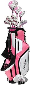 Top Line Ladies Pink Right Handed M5 Golf Club Set for Petite Ladies ( Height 5' to 5'3" ) , Includes: Driver, Wood, Hybrid, 5,6,7,8,9, PW Stainless Irons, Putter, Graphite Shafts, Bag & 3 HCs