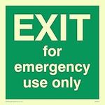 Viking Signs SA453-S10-PV Square "Exit For Emergency Use Only" Sign, Photoluminescent Sticker, 100 mm H x 100 mm W