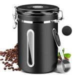 Supvox® Coffee Bean Canister 63Oz/1.8L Airtight 304 Stainless Steel Kitchen Food Container Food Storage Can with Built in Date Tracker & Clear Window Canister Food Can for Coffee, Sugar, Tea, Flour