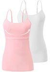 Vislivin Womens Cotton Camisole Adjustable Strap Tank Tops with Shelf Bra Stretch Undershirts White/Pink-1 L