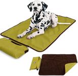 Tineer Portable Outdoor Pet Blanket Mat - 100 * 70 CM Cat and Dog Mat, Waterproof Dog Reversible Cushion Beds Foldable Storage Carry Bag Travel Pad for Crate, Dog Cage,Camping (Green)